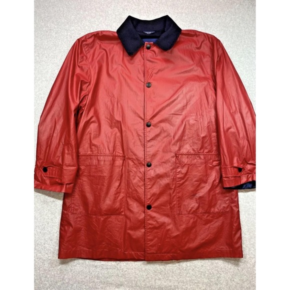 Nautica Jacket Mens 42R Red Snap Front Wool Blend‎ Lined Car Coat Pockets Navy